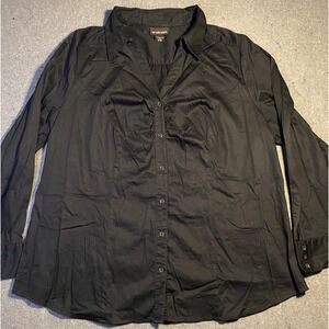 LANE BRANT sz 22 Button Down Women's LONG SLEEVE black VNECK COLLARED top BLOUSE
